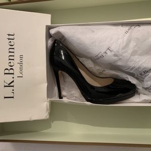 LK Bennett Sledge Black Patent Leather Platform Shoes sz 38.5